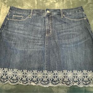 Women’s Dark Blue Denim Skort with White Embroidered Hem